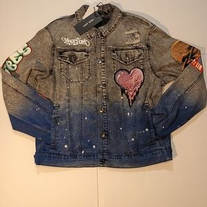 #1012 Unisex Create 2MRW distressed denim jacket featuring ombre paint